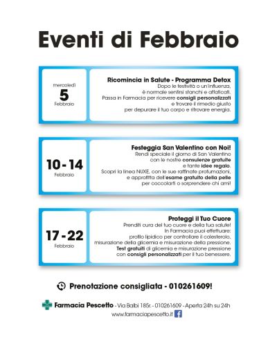 Eventi febbraio 2025 Farmacia Pescetto