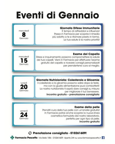 Eventi Gennaio 2025 Farmacia Pescetto